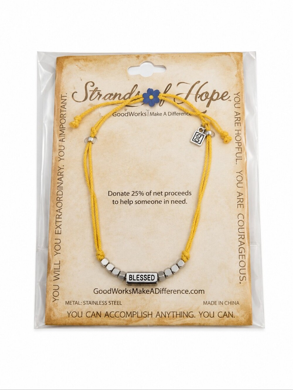 3/$20 STRANDS OF HOPE Yellow Cord Blessed Beaded Adjustable Tennis Bracelet